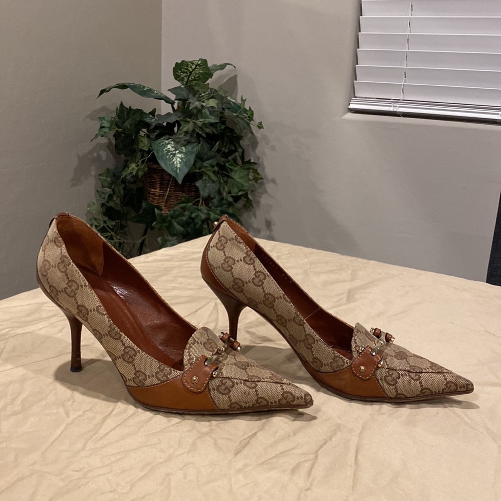 Gucci Brown Canvas Heels